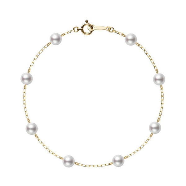 Akoya Cultured Pearl Station Bracelet in Gold - 1